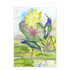 Grußkarte „Hummingbirds & Water-Lilies“. Motiv: MaCristina RC. SKU: 720514